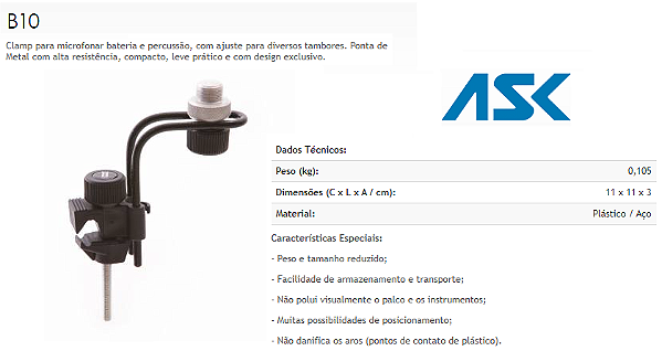 Clamp para Microfonar bateria ASK Preto modelo B10