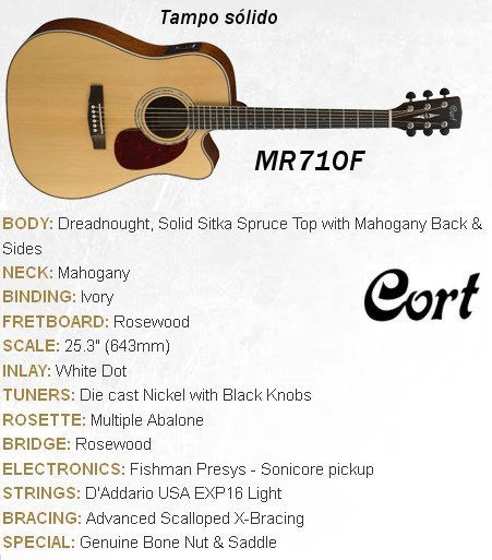 Violão Cort Aço Elétrico tipo Folk c/ Cutway - MR710F - cor: NS Natural Fosco equipado com Pre Fishman c/ afinador