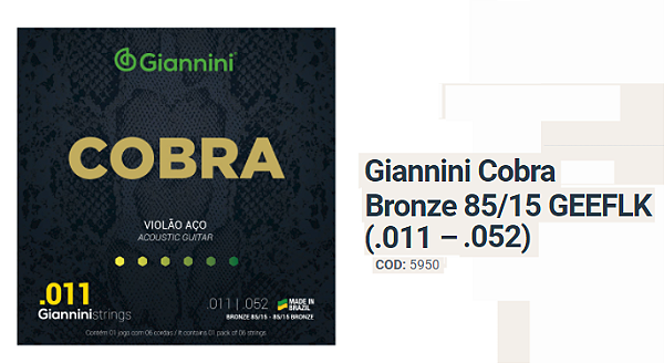 Encordoamento GIANINNI Violão Aço Bronze 85/15 0.11 GEEFLK