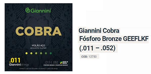Encordoamento GIANINNI Violão Aço Phospher Bronze 0.11 GEEFLK