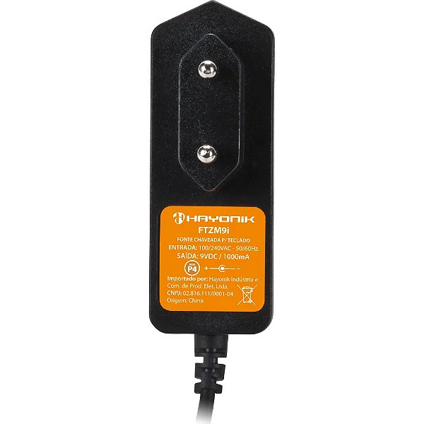 Adaptador / Fonte HAYONIK  FTZM9i - 9 volts 1000ma p/ pedal / teclado (centro negativo) - Bivolt