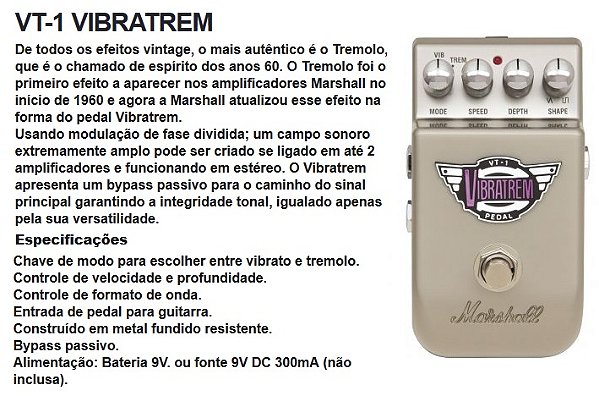 Pedal Marshall VT1 Vibratrem - Vibrato e Trêmulo