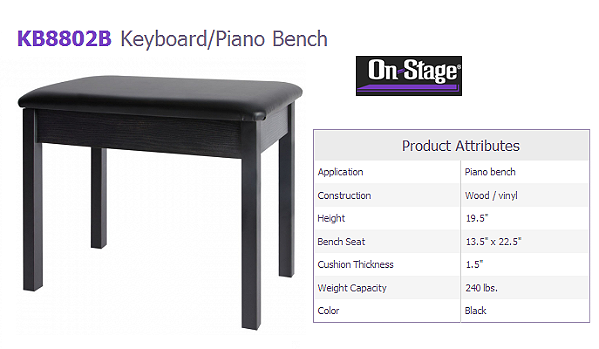 Banco Piano Digital/Tecladista cor: Preto KB8802B ON STAGE