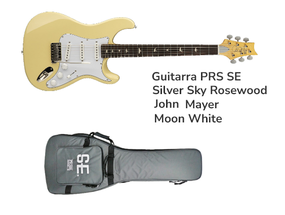 Guitarra PRS SE JOHN MAYER SILVER SKY cor: Moon White (Creme) Escala Rosewood - acompanha Bag Original em poliéster Cinza