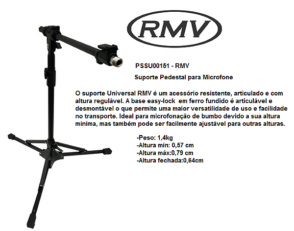 Estante de Microfone Girafa  RMV mod. PSSU00151 - tamanho reduzido