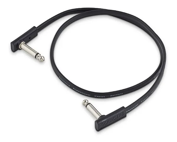 Cabinho Flat p/ pedais Rockcable 60 cm RBOCABPCF60BLK - Plug L nas duas pontas - Preto