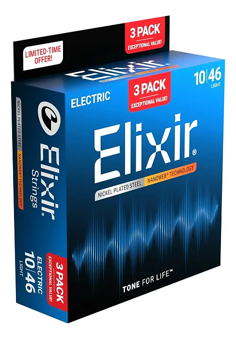 PACK ELIXIR GUITARRA 0.10/0.46 C/ 3 JOGOS - NOVA EMBALAGEM (Made in USA)
