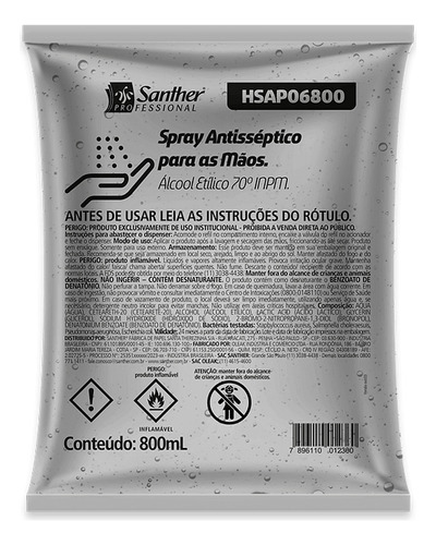 SPRAY ANTISSÉPTICO - SANTHER PROFISSIONAL 800ML