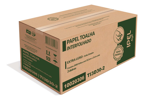 PAPEL TOALHA INTERFOLHADA 3 DOBRAS SOFT 2000 FOLHAS- IPEL
