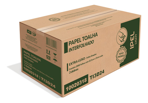 PAPEL TOALHA TRÊS DOBRAS FOLHA SIMPLES C/ 2000 FLS - IPEL