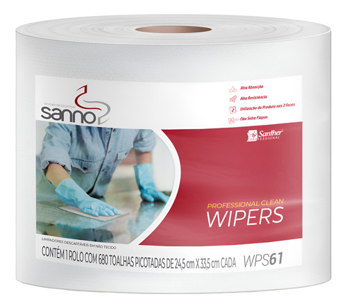 WIPERS ROLO BRANCO SANNO PROFISSIONAL CLEAN C/ 680 FOLHAS