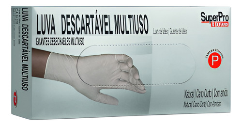 LUVA DESCARTÁVEL LÁTEX SEM PÓ COM 100 UNIDADES- SUPERPRO
