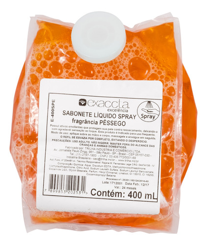 SABONETE LÍQUIDO SPRAY PÊSSEGO 400ML - EXACCTA TRILHA