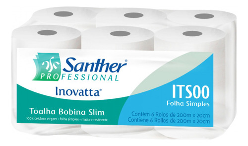 PAPEL TOALHA BOBINA PARA BANHEIRO LUXO ROLO GRANDE 6 UNIDADES - SANTHER