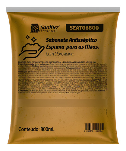 SABONETE ANTISSÉPTICO ESPUMA  800ML - SANTHER PROFESSIONAL