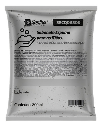 SABONETE ESPUMA EXCLUSIVO QUARTZ 800ML - SANTHER PROFESSIONAL
