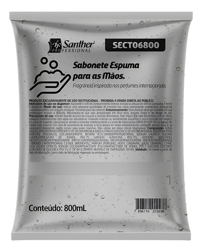 SABONETE ESPUMA 800ML - SANTHER PROFESSIONAL