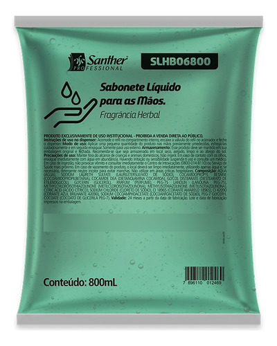 SABONETE LÍQUIDO FRAGRÂNCIA HERBAL 800ML - SANTHER  PROFISSIONAL