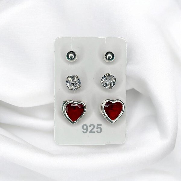 Trio de Brinco Coração Ponto de Luz Bolinha