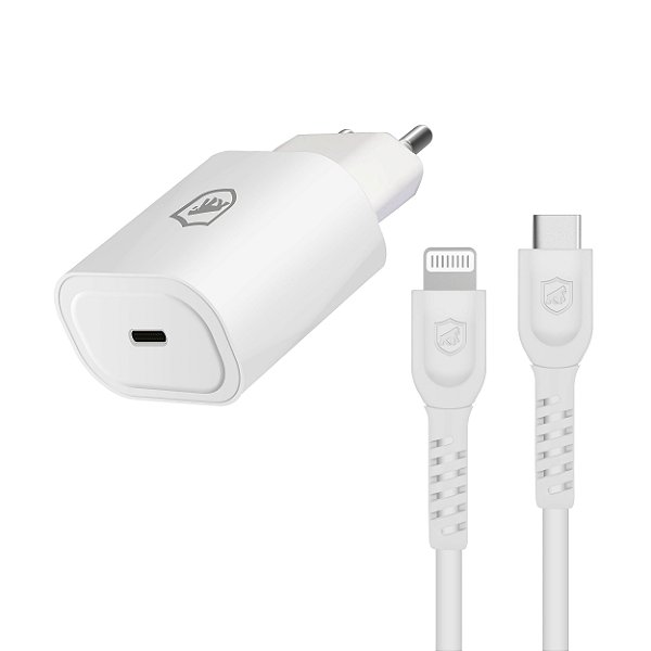 KIT CARREGADOR TURBO TIPO C - QC 3.0 - 25W + CABO DUAL SHOCK MFI LIGHTNING / TYPE C 1,2M - GSHIELD