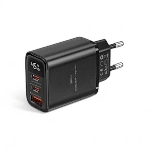 CARREGADOR WIWU FIREFLY 45W 2 USB-C + USB-A PRETO