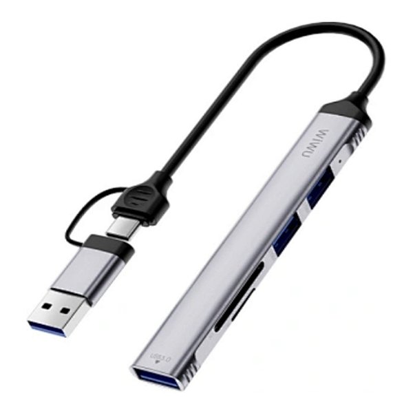 ADAPTADOR HUB WIWU ZOLO 5 EM 1 USB-C + USB-A CINZA
