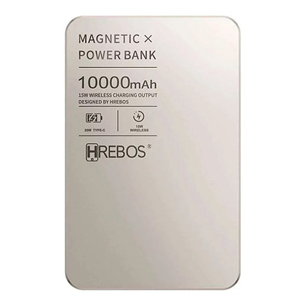 POWER BANK HREBOS TITANIUM 10000MAH 22.5W MAGNÉTICO MAGSAFE CRÔMIO PB-909