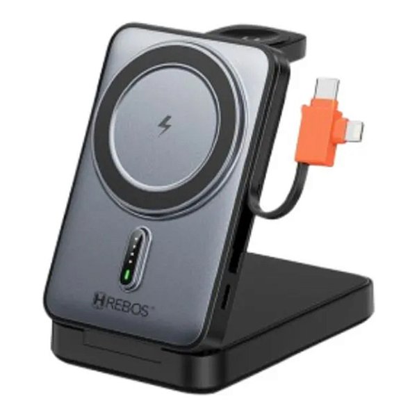 POWER BANK HREBOS NEXCHARGE 3 EM 1 10000MAH MAGNÉTICO COM SUPORTE PB-941