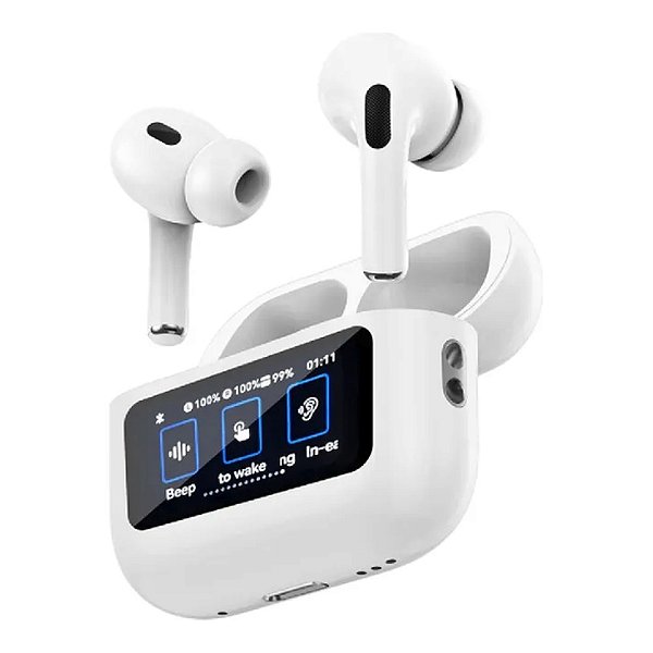 FONE BLUETOOTH WIWU T22 TWS BRANCO COM ESTOJO DE TELA TOUCH E CANCELAMENTO DE RUÍDO