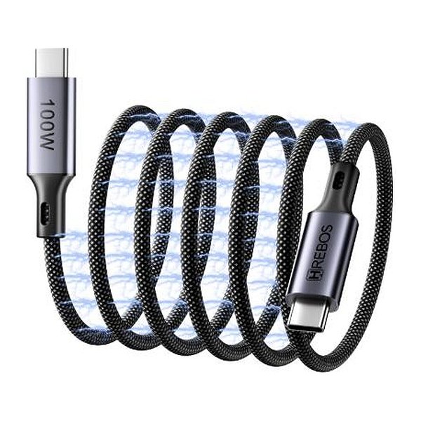 CABO HREBOS LIORA VOLT USB-C X USB-C 100W 1M TRANÇADO PRETO CB-465C