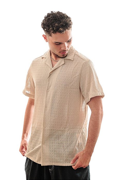 Camisa Masculina Crochê Manga Curta - KAMIBI