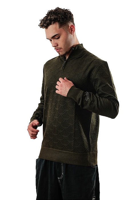 Suéter Masculino Tricot Jaquard com Zíper - KAMIBI
