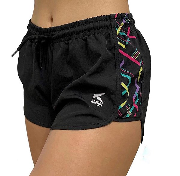 Short Volley Feminino Kamibi  Cor:Preto/LateralEstampado;