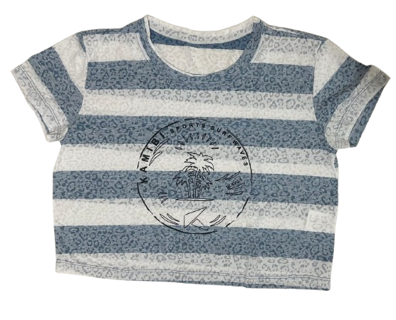Cropped Coqueiros Listrado Kamibi Sports Cor:Branco/Azul;