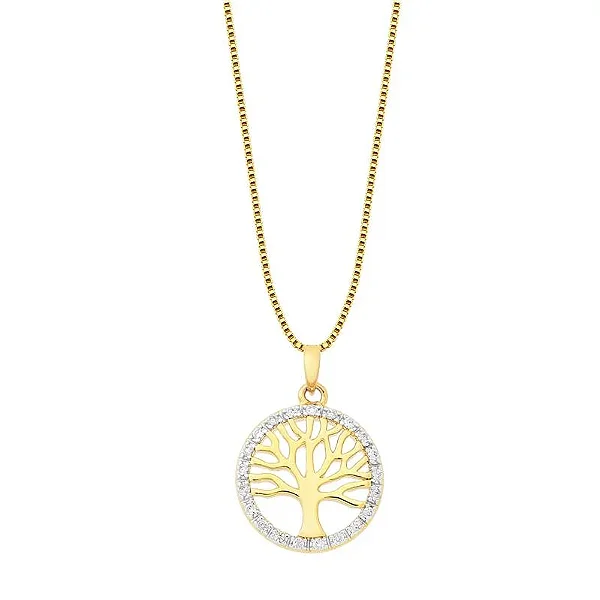 Corrente com Pingente Árvore da Vida com Zirconias Banhado a Ouro 18k