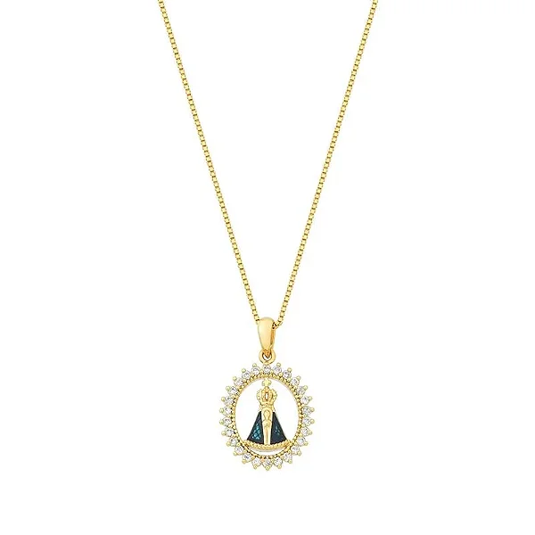 Gargantilha Nossa Senhora Aparecida Redondo com Zircônias Banhado a Ouro 18k