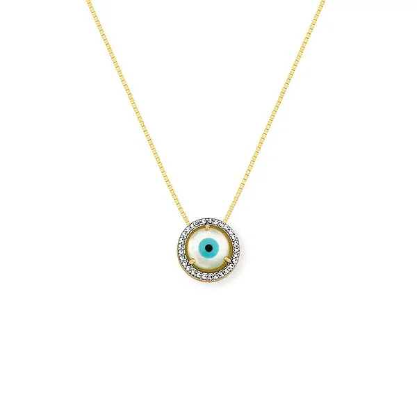 Gargantilha Olho Grego com Zirconias Banhado a Ouro 18k
