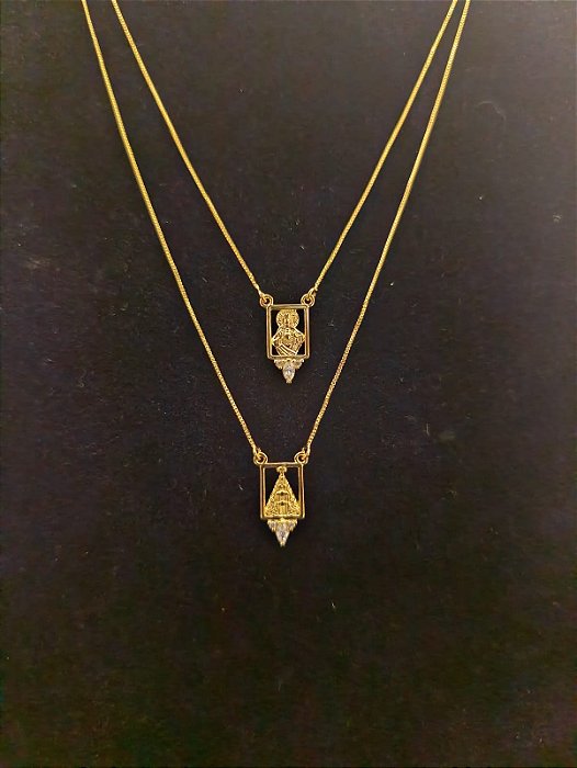 Escapulário com Pedra Navete Banhado a Ouro 18k - Unisex