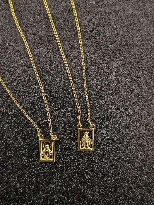 Escapulário Sagrado Coração de Jesus Banhado a Ouro 18k - Unisex