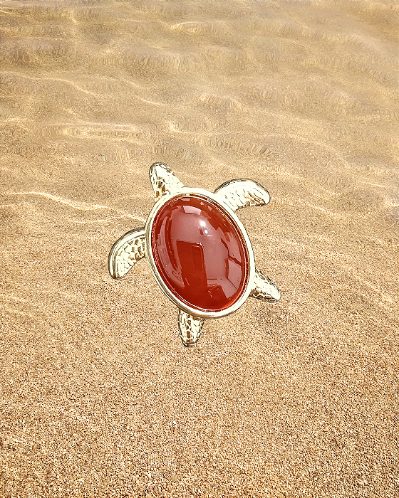 Pingente Tartaruga Marinha banhada a Ouro 18k - Pedras Naturais Agata Vermelha