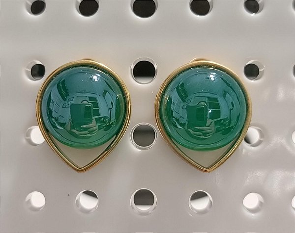 Brinco Banhado a Ouro 18k Esfera em Agata Verde Perolada - Pedras Naturais