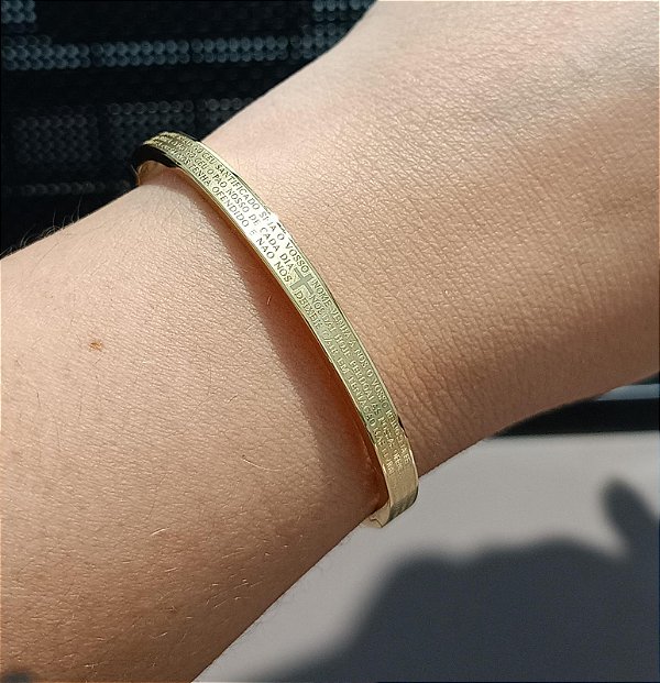 Bracelete Oração Pai Nosso em Aço Inox Dourado 4mm