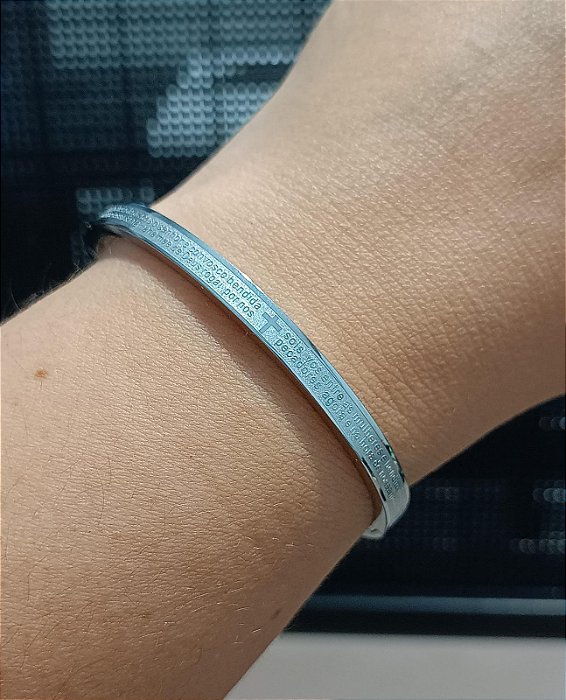 Bracelete Oração Ave Maria em Aço Inox Prateado 4mm