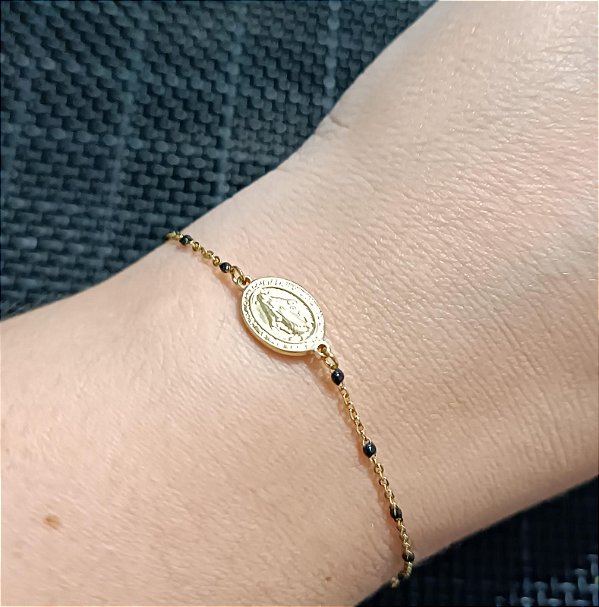 Pulseira Terço em Aço Inox Dourado