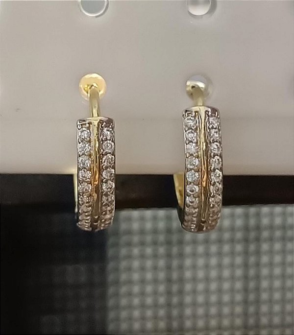 Brinco Argola Click com Zircônias Banhada a Ouro 18k - Tamanho M 13mm