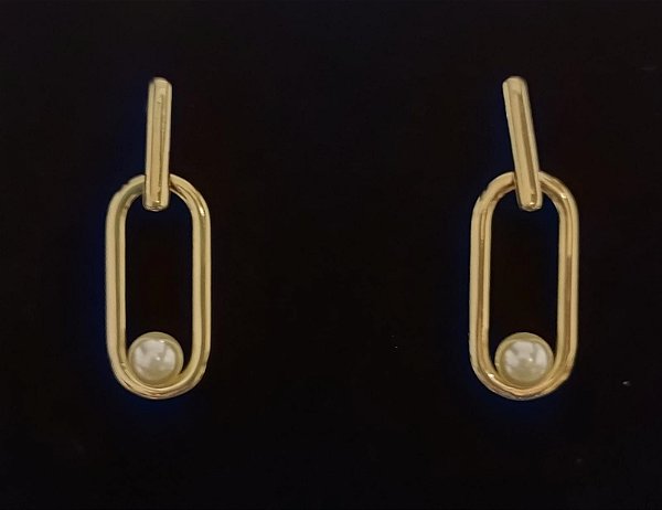 Brinco Médio Perola Banhado a Ouro 18k