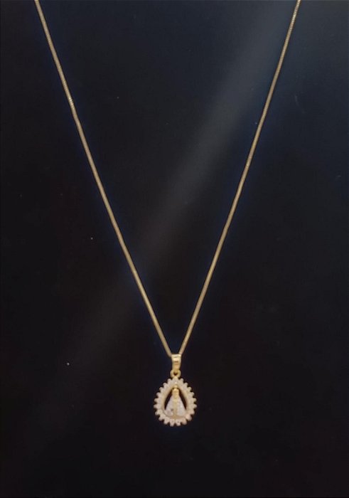 Corrente com Pingente Medalha de Nossa Senhora Aparecida Banhado a Ouro 18k