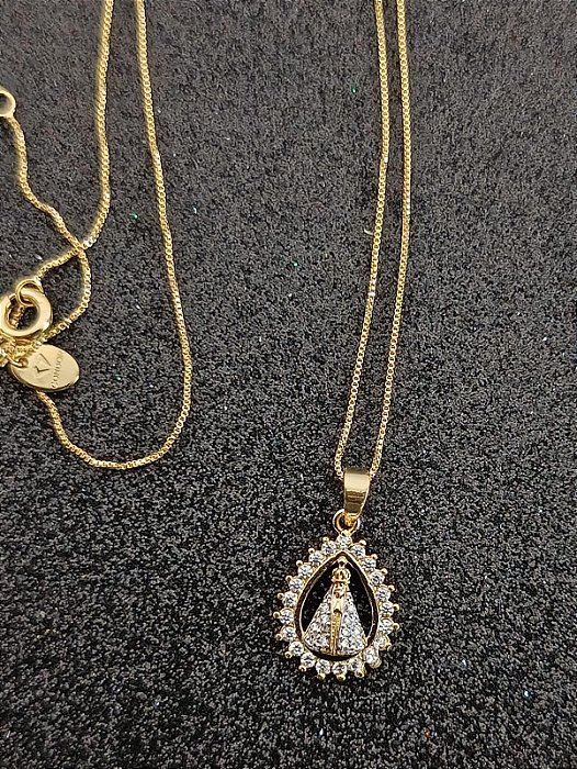 Gargantilha Nossa Senhora Aparecida Marinho Banhado a Ouro 18k