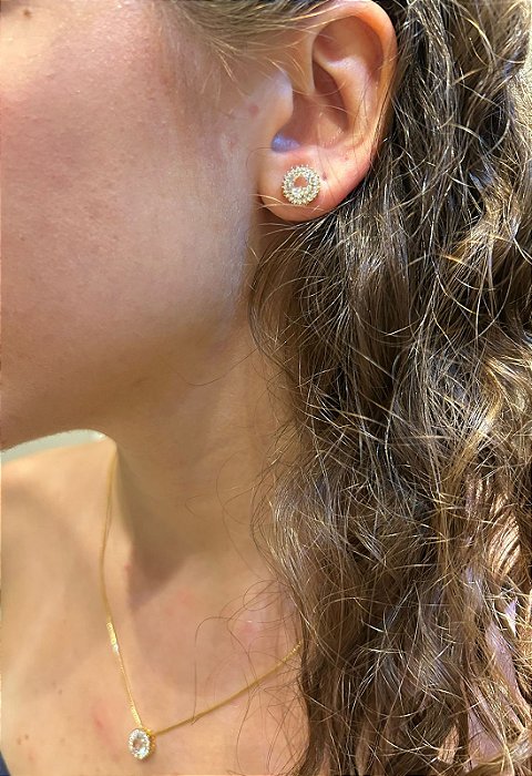 Conjunto Gargantilha e Brincos Redondo Banhado a Ouro 18K