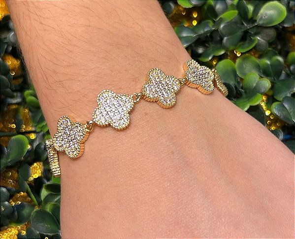 Pulseira Trevos com Zircônias Banhado a Ouro 18k